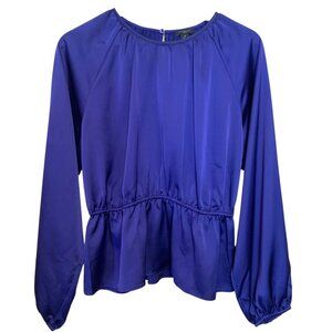 Ann Taylor Petite Women's Royal Blue Long-Sleeve Peplum Top Sz S Work Office CEO